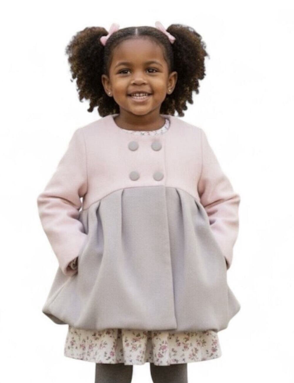 Tahari Baby Peacoat Pink Gray Lined Snap Buttons Pleated Aline Swing Coat 6-9 M